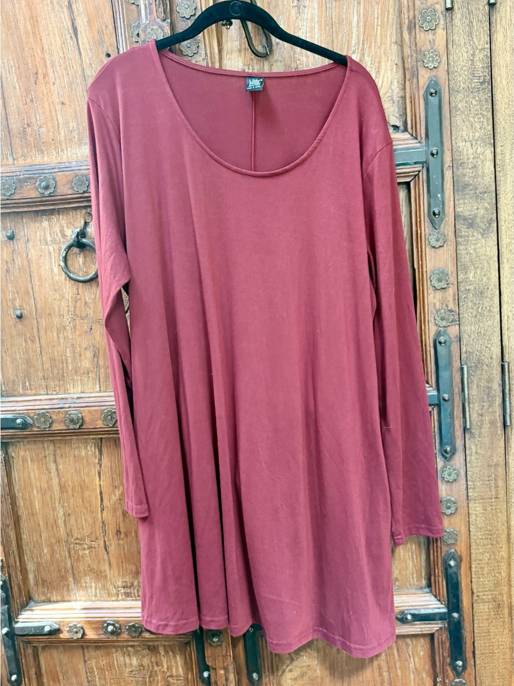 Lildy Burgundy Scoop Neck Long Sleeve
Pocket Tunic Swing Dress Plus
2XL/3XL